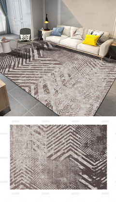 原创现代简约北欧抽象几何棕色线条地毯地垫设计